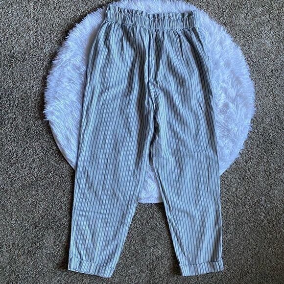 American Eagle Pants Linen Cotton Blend Stripes Drawstring Waist New Size Medium - Picture 2 of 10